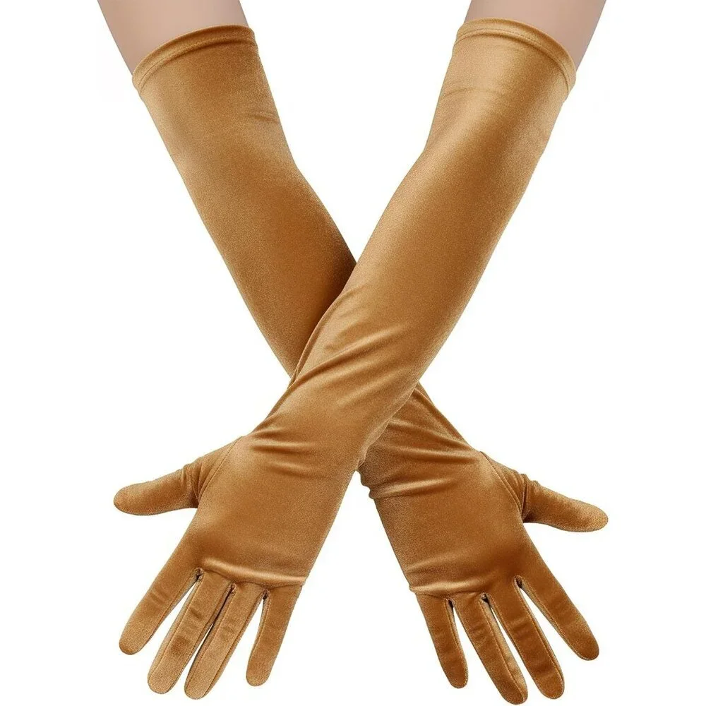 Women's Mustard Velvet Long Gloves Elbow Length Costume Flapper Evening Banquet
